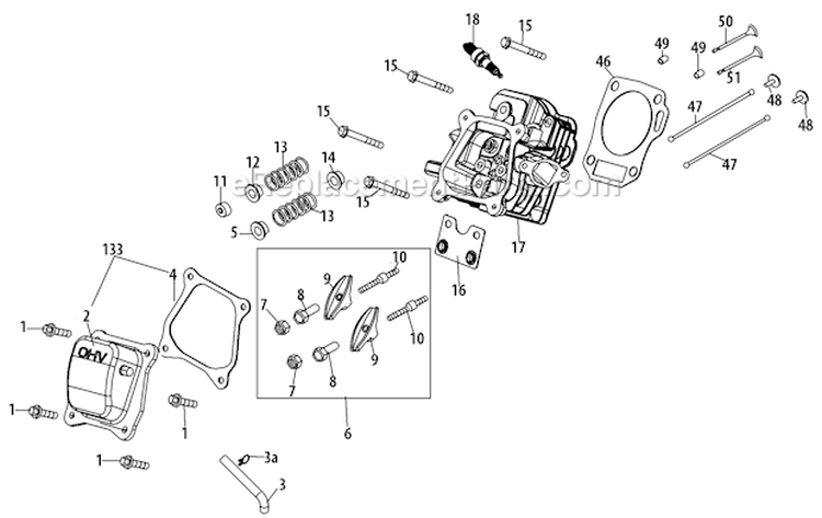 Cylinder Head Diagram and Parts List for 31AS62EE700 2011 Yard Machines Snow Blower